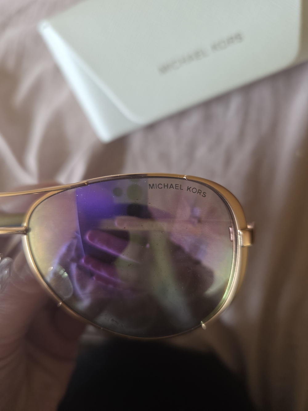 Michael Kors Women's Gold Frame Purple Mirrored Aviator Sunglasses